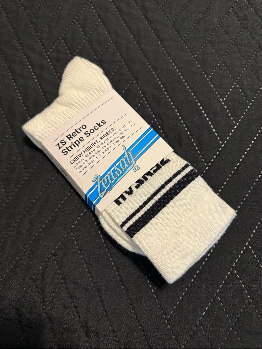 Zensah White Crew Stripe Socks